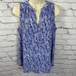 Lumiere Women’s Sleeveless Shell Blouse Royal Blue & White Plunging V-Neck S